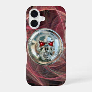 SKULL RIDERS Pink Metal Grey Fractal Swirls iPhone 16 Case