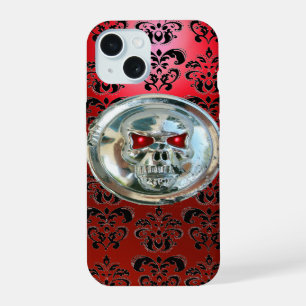SKULL RIDERS RED BLACK DAMASK iPhone 15 CASE