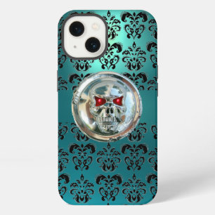 SKULL RIDERS TEAL TURQUOISE BLUE DAMASK red black iPhone 13 Case