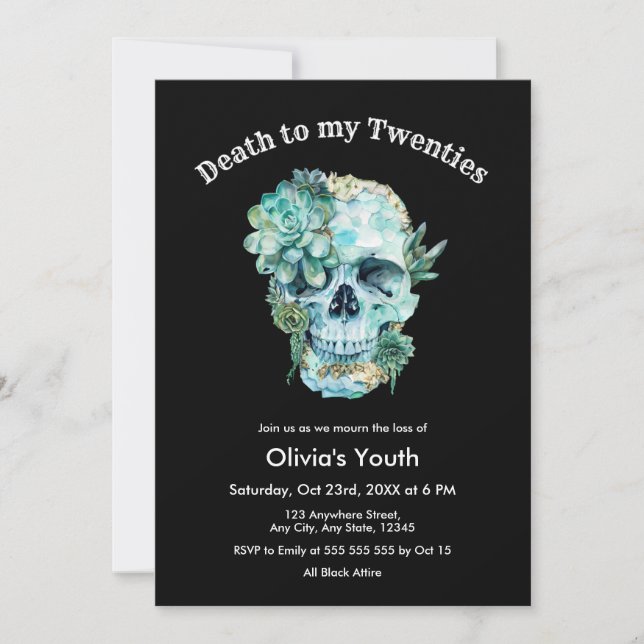 Skull RIP 20s 30th Birthday Death to my Twenties  Invitation (Front)