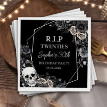 Skull Rip 20s Floral 30th Birthday Party Napkins