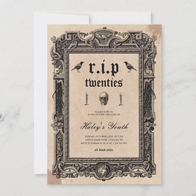 Skull RIP Twenties 20s Victorian 30th Birthday Invitation (Front)