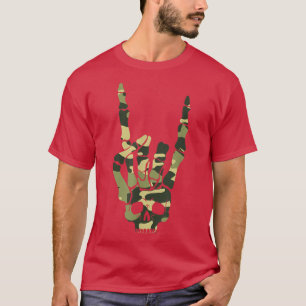 Skull Rock And Roll Skeleton Camouflage Rock Music T-Shirt