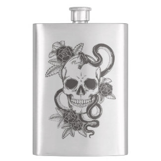 Skull Rose and Snake Hip Flask