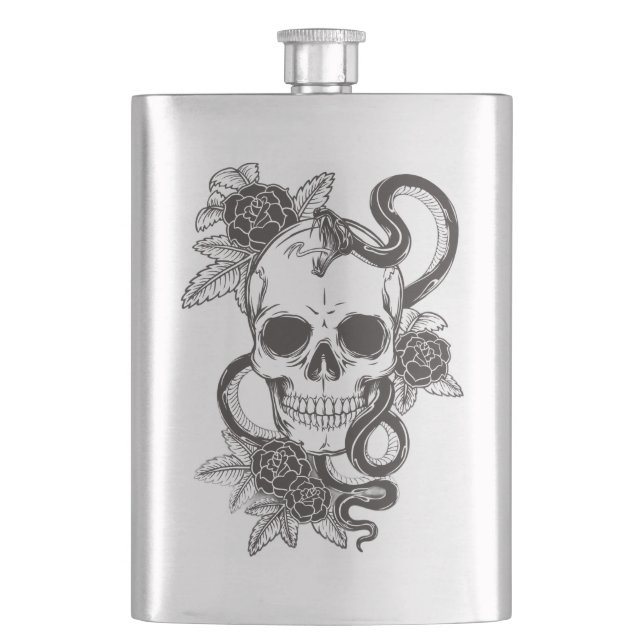 Skull Rose and Snake Hip Flask (Front)