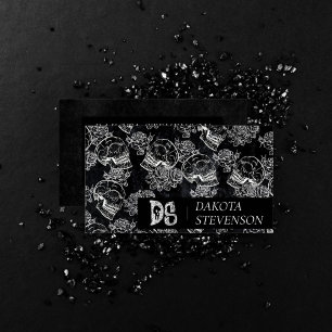 Skull Rose Chalk   Funky Gothic Grunge Monogram Business Card