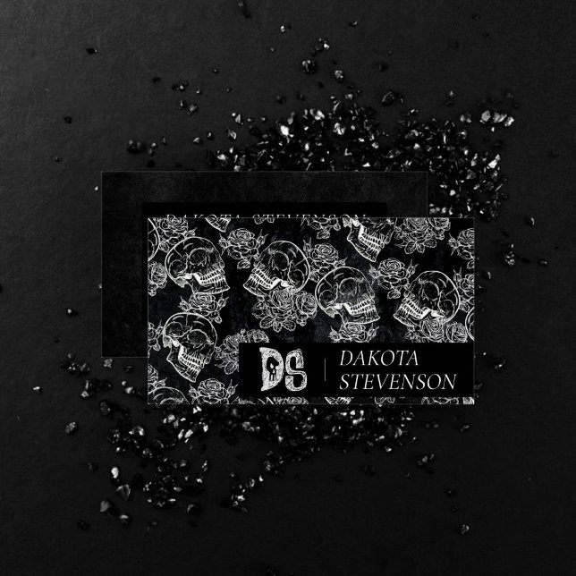 Skull Rose Chalk | Funky Gothic Grunge Monogram Business Card (Creator Uploaded)