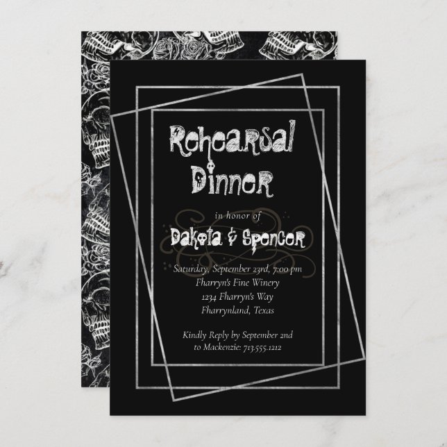 Skull Rose | Gothic Chalkboard Grunge Rehearsal Invitation (Front/Back)