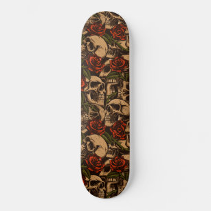 Skull Rose Vintage Gothic Pattern  Skateboard