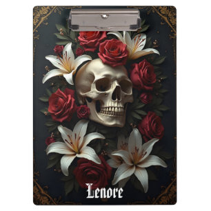 Skull Roses and Lilies Clipboard