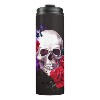 Skull & Roses: Dark Floral Watercolor. Thermal Tumbler