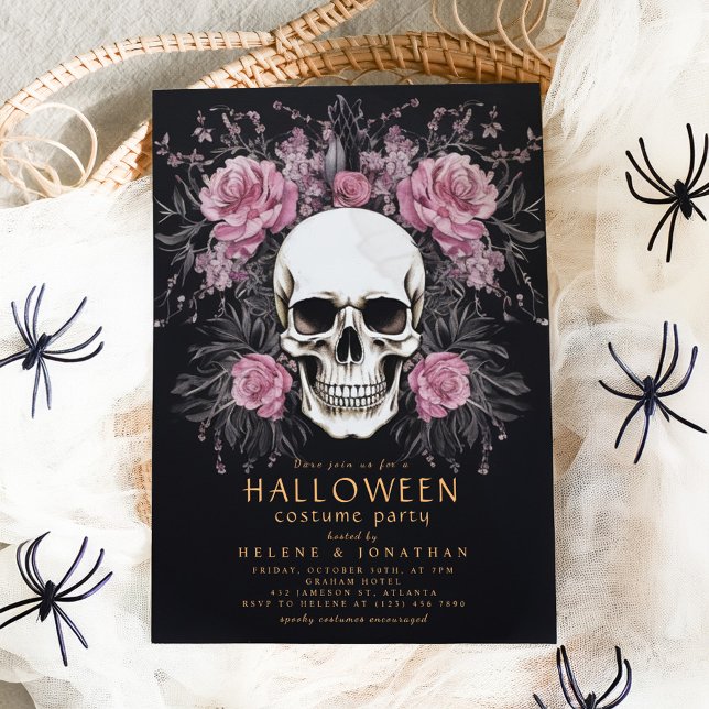 Skull Roses Gothic Adult Halloween Costume Party Invitation (Skull Roses Gothic Adult Halloween Costume Party Invitation)