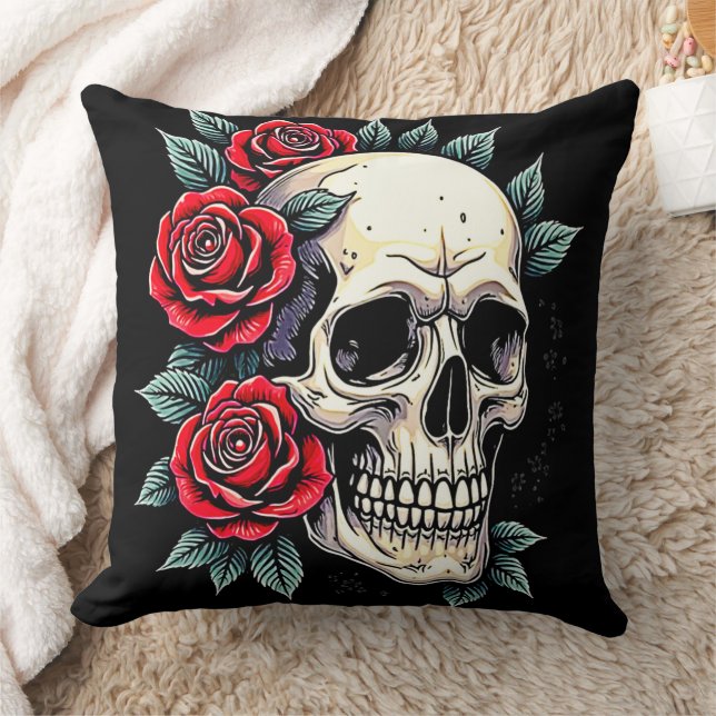 Skull Roses Tattoo Art Cushion (Blanket)