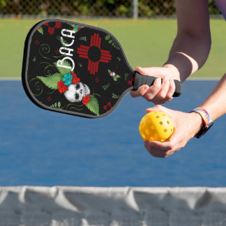 Skull Roses Zia Sun Greenery Black New Mexico Pickleball Paddle