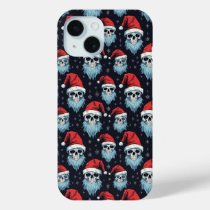 Skull Santa Gothic Christmas Blue Beard Pattern iPhone 15 Case