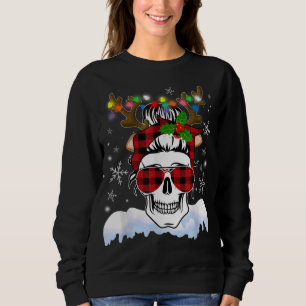 Skull Santa Hat Reindeer Christmas Lights Red Buff Sweatshirt