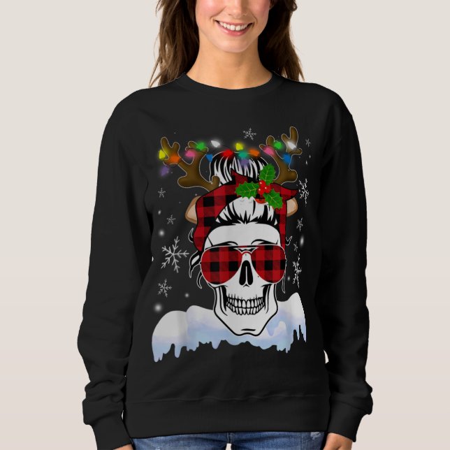 Skull Santa Hat Reindeer Christmas Lights Red Buff Sweatshirt (Front)