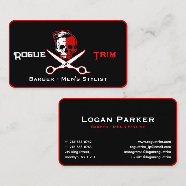 Skull Scissor Modern Barber Shop Business Card (Front/Back)