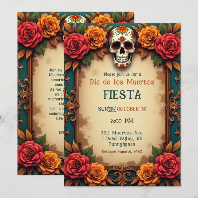 💀🎉 Skull & Scrolls, the Día de Muertos Invitation (Front/Back)