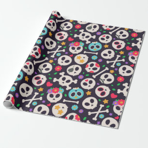 Skull set. Seamless pattern with flat design of sk Wrapping Paper