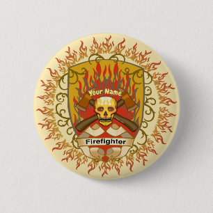 Skull Shield Firefighter pin button