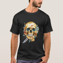 Skull shirt gold skull with a knife and a flower