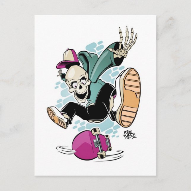 skull skateboard cartoon postcard (Front)