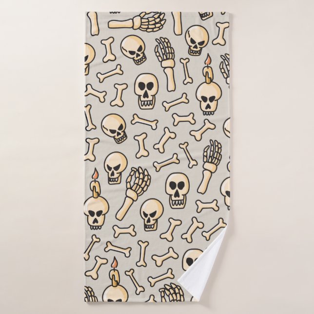 Skull, skeleton and bones seamless pattern hand dr bath towel (Bath Towel)