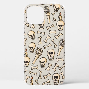 Skull, skeleton and bones seamless pattern hand dr iPhone 12 case
