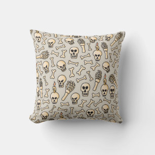 Skull, skeleton and bones seamless pattern hand dr cushion