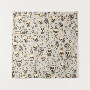 Skull, skeleton and bones seamless pattern hand dr tapestry