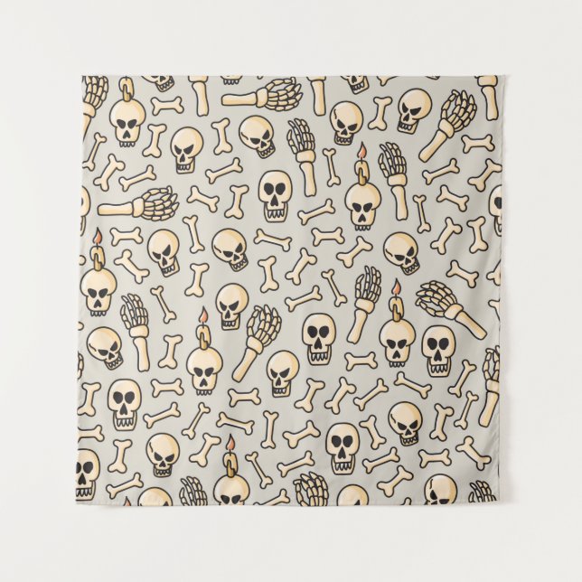 Skull, skeleton and bones seamless pattern hand dr tapestry (Front)