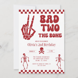Skull Skeleton Bad to the Bone 2nd Birthday  Invitation