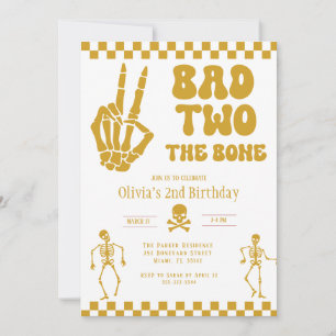 Skull Skeleton Bad to the Bone 2nd Birthday  Invitation