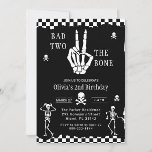 Skull Skeleton Bad to the Bone 2nd Birthday  Invitation