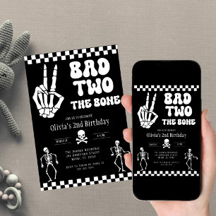 Skull Skeleton Bad to the Bone 2nd Birthday Invitation