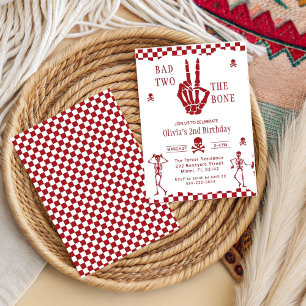 Skull Skeleton Bad to the Bone 2nd Birthday  Invitation