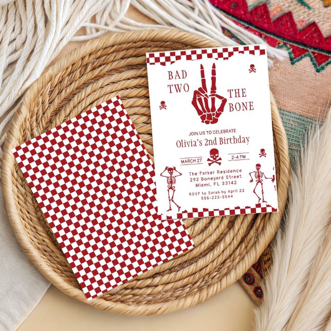 Skull Skeleton Bad to the Bone 2nd Birthday  Invitation (Creator Uploaded)