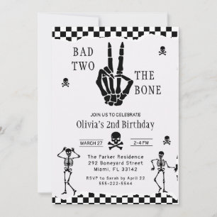 Skull Skeleton Bad to the Bone 2nd Birthday  Invitation