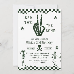 Skull Skeleton Bad to the Bone 2nd Birthday Invitation