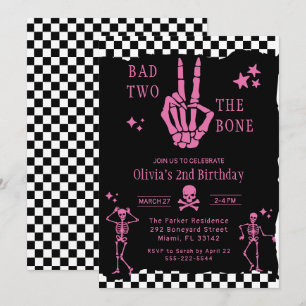 Skull Skeleton Bad to the Bone 2nd Birthday  Invitation