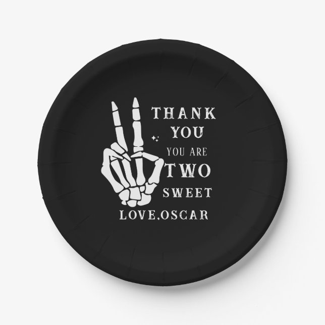 Skull Skeleton Bad to the Bone 2nd Birthday  Paper Plate (Front)