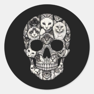 Skull Skeleton Halloween Costume Skull Cat Classic Round Sticker