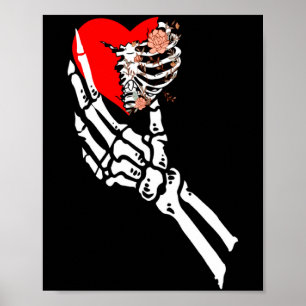 Skull Skeleton Hand Holding Red Heart Love Valenti Poster