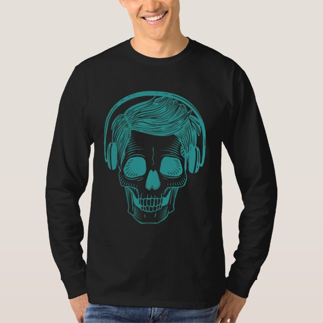 Skull Skeleton Headphones Music Musician T-Shirt (Front)