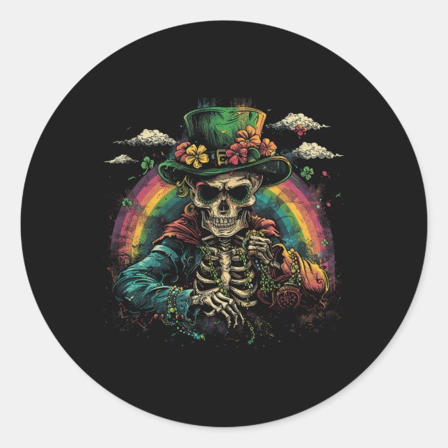 Skull Skeleton - Leprechaun St. Patrick's Day Sain Classic Round Sticker (Front)
