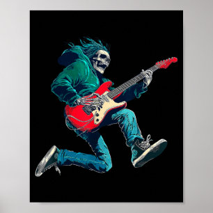 Skull Skeleton Playing Guitar Star Rock Roll Music Poster
