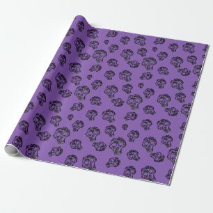 Skull Sketch Halloween Pattern   Black/Purple Wrapping Paper
