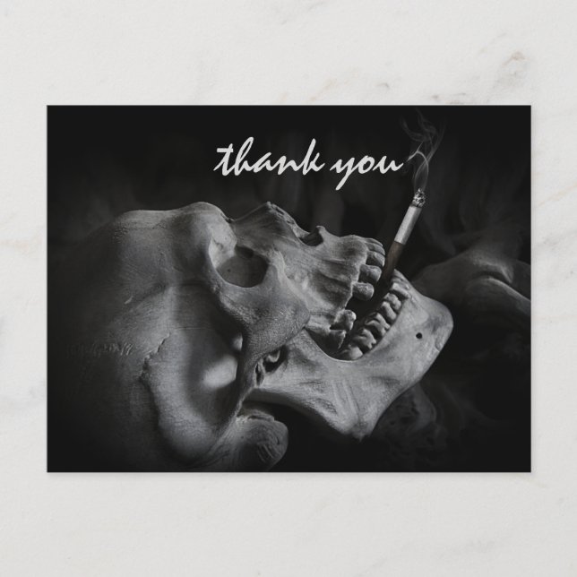 Skull Smoking a Cigarette Thank You Postcard (Front)
