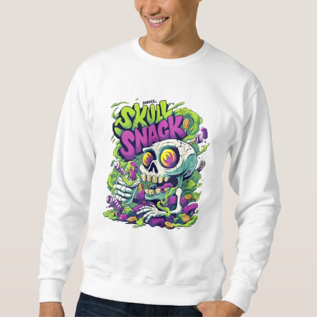Skull Snack Neon Skeleton Art | Funny Horror Comic Sweatshirt (Front)
